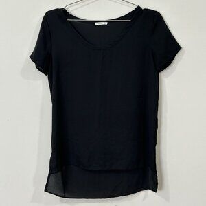 SOPRANO Womens XS Black Tunic Top High Low Split Sides Sheer Flowy T20508RK